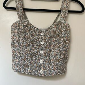 Abercrombie & Fitch Brown and White Smocked Sleeveless Tank Top